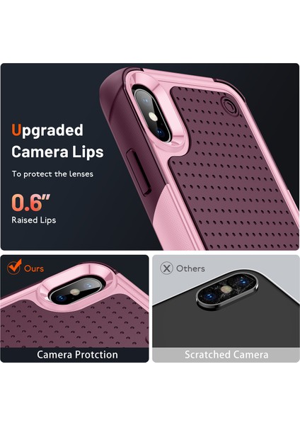 iPhone Xs /iphone x Için Çift Katmanlı Sert Pc Yumuşak Tpu Telefon Kılıfı - Pembe - Kırmızı (Yurt Dışından)