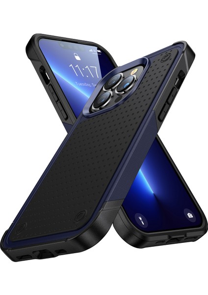 iPhone 12 Pro Max Için Çift Katmanlı Sert Pc Yumuşak Tpu Telefon Kılıfı - Mavi - Siyah (Yurt Dışından)