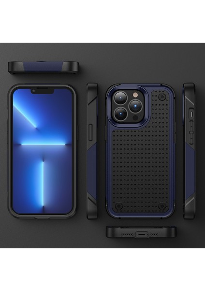 iPhone 12 Pro Max Için Çift Katmanlı Sert Pc Yumuşak Tpu Telefon Kılıfı - Mavi - Siyah (Yurt Dışından)