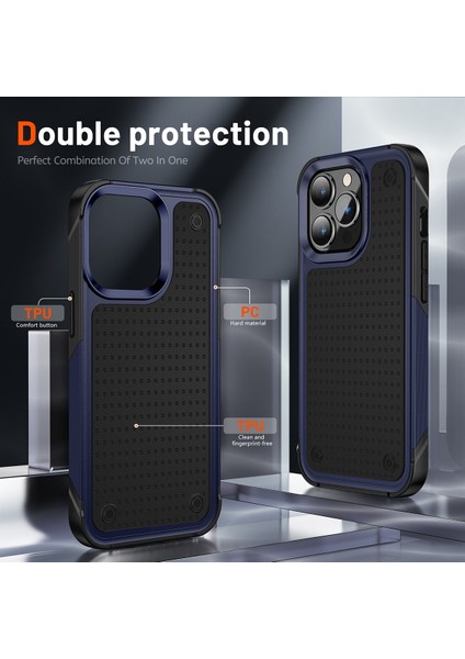 iPhone 12 Pro Max Için Çift Katmanlı Sert Pc Yumuşak Tpu Telefon Kılıfı - Mavi - Siyah (Yurt Dışından)