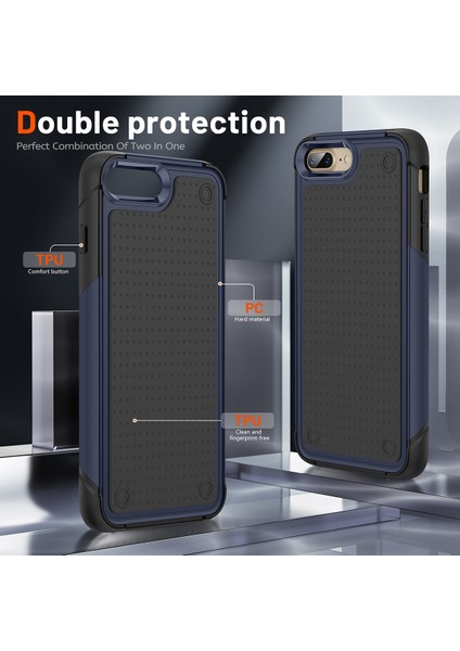 iPhone 8 Plus / 7 Plus Için Çift Katmanlı Sert Pc Yumuşak Tpu Telefon Kılıfı - Mavi - Siyah (Yurt Dışından) modelleri