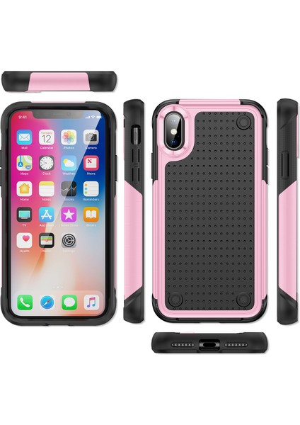 iPhone Xs /iphone x Için Çift Katmanlı Sert Pc Yumuşak Tpu Telefon Kılıfı - Pembe - Siyah (Yurt Dışından)