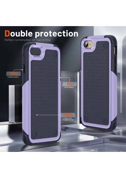 iPhone 8 / 7 / iPhone Se 2020, 2022 Için Çift Katmanlı Sert Pc Yumuşak Tpu Telefon Kılıfı - Mor - Mavi (Yurt Dışından)