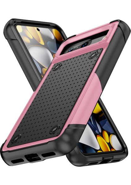 Google Pixel 8 Için Çift Katmanlı Sert Pc Yumuşak Tpu Telefon Kılıfı - Pembe - Siyah (Yurt Dışından)