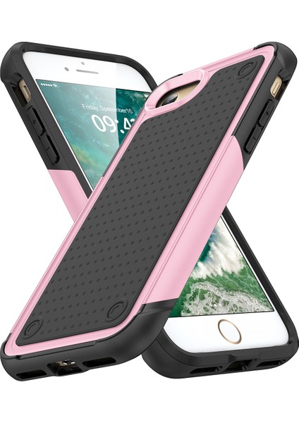 iPhone 8 / 7 / iPhone Se 2020, 2022 Için Çift Katmanlı Sert Pc Yumuşak Tpu Telefon Kılıfı - Pembe - Siyah (Yurt Dışından)