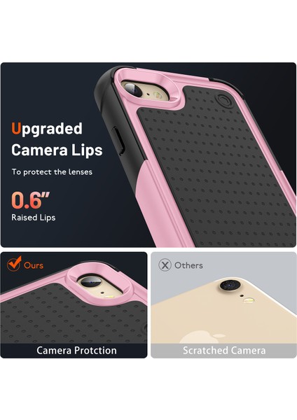 iPhone 8 / 7 / iPhone Se 2020, 2022 Için Çift Katmanlı Sert Pc Yumuşak Tpu Telefon Kılıfı - Pembe - Siyah (Yurt Dışından)