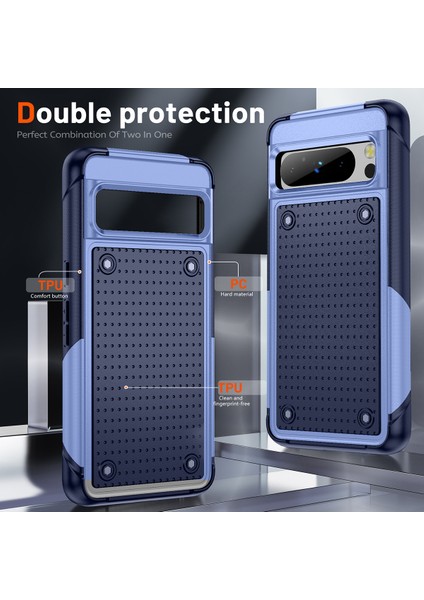 Google Pixel 8 Pro Için Çift Katmanlı Sert Pc Yumuşak Tpu Telefon Kılıfı - Mor - Mavi (Yurt Dışından)