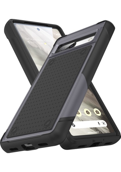 Google Pixel 7A Için Çift Katmanlı Sert Pc Yumuşak Tpu Telefon Kılıfı - Gri - Siyah (Yurt Dışından)