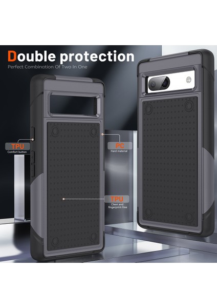 Google Pixel 7A Için Çift Katmanlı Sert Pc Yumuşak Tpu Telefon Kılıfı - Gri - Siyah (Yurt Dışından) modelleri