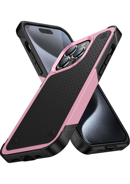iPhone 15 Pro Için Çift Katmanlı Sert Pc Yumuşak Tpu Telefon Kılıfı - Pembe - Siyah (Yurt Dışından)