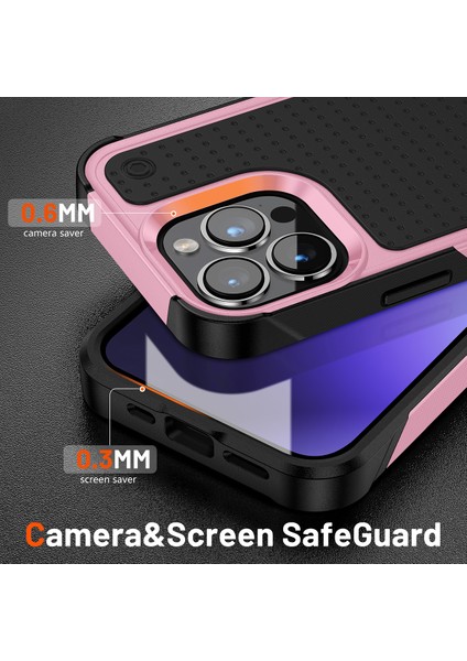 iPhone 15 Pro Için Çift Katmanlı Sert Pc Yumuşak Tpu Telefon Kılıfı - Pembe - Siyah (Yurt Dışından) modelleri