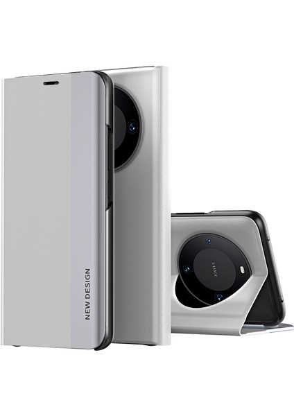 Huawei Mate 60 Için Akıllı Görünüm Flip Stand Pu Deri Telefon Kılıfı - Turuncu (Yurt Dışından)