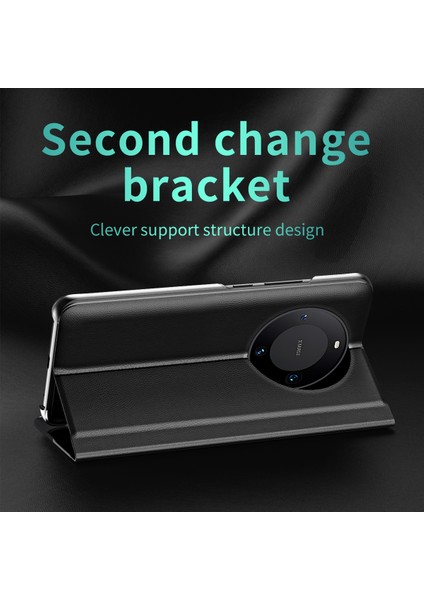 Huawei Mate 60 Için Akıllı Görünüm Flip Stand Pu Deri Telefon Kılıfı - Turuncu (Yurt Dışından)