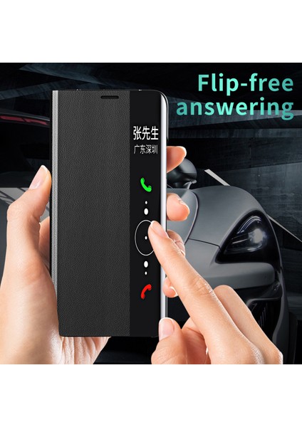 Huawei Mate 60 Için Akıllı Görünüm Flip Stand Pu Deri Telefon Kılıfı - Turuncu (Yurt Dışından)