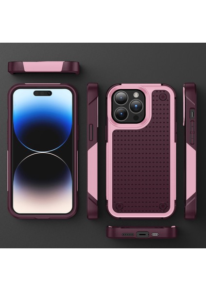 iPhone 14 Pro Max Için Çift Katmanlı Sert Pc Yumuşak Tpu Telefon Kılıfı - Pembe - Kırmızı (Yurt Dışından) fiyatları
