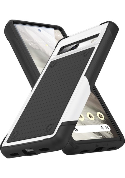 Google Pixel 7A Için Çift Katmanlı Sert Pc Yumuşak Tpu Telefon Kılıfı - Beyaz - Siyah (Yurt Dışından)