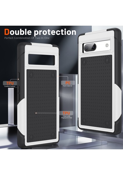 Google Pixel 7A Için Çift Katmanlı Sert Pc Yumuşak Tpu Telefon Kılıfı - Beyaz - Siyah (Yurt Dışından) modelleri
