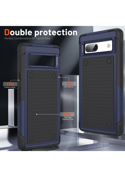 Google Pixel 7A Için Çift Katmanlı Sert Pc Yumuşak Tpu Telefon Kılıfı - Mavi - Siyah (Yurt Dışından) modelleri