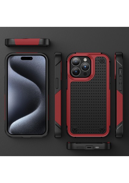 iPhone 15 Pro Için Çift Katmanlı Sert Pc Yumuşak Tpu Telefon Kılıfı - Kırmızı - Siyah (Yurt Dışından) indirimleri