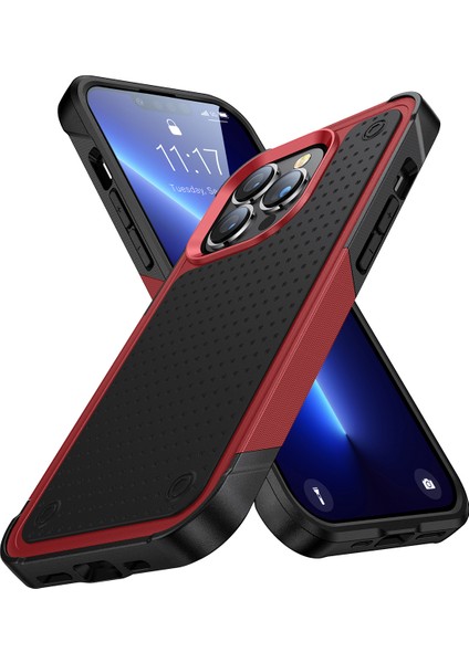iPhone 13 Pro Max Için Çift Katmanlı Sert Pc Yumuşak Tpu Telefon Kılıfı - Kırmızı - Siyah (Yurt Dışından)