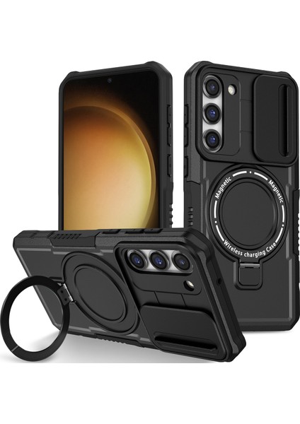 Samsung Galaxy S23 Için Magsafe ile Uyumlu, Manyetik Halkalı Stand Ağır Hizmet Telefon Kılıfı - Siyah (Yurt Dışından)