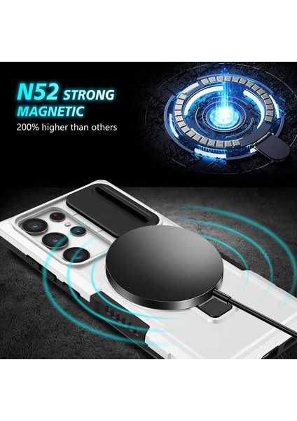 Samsung Galaxy S22 Ultra 5g Için Magsafe ile Uyumlu, Manyetik Halkalı Stand Ağır Hizmet Telefon Kılıfı - Beyaz - Siyah (Yurt Dışından) modelleri