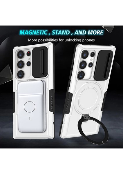 Samsung Galaxy S22 Ultra 5g Için Magsafe ile Uyumlu, Manyetik Halkalı Stand Ağır Hizmet Telefon Kılıfı - Beyaz - Siyah (Yurt Dışından) fırsatları