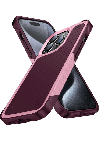 iPhone 15 Pro Için Çift Katmanlı Sert Pc Yumuşak Tpu Telefon Kılıfı - Pembe - Kırmızı (Yurt Dışından)