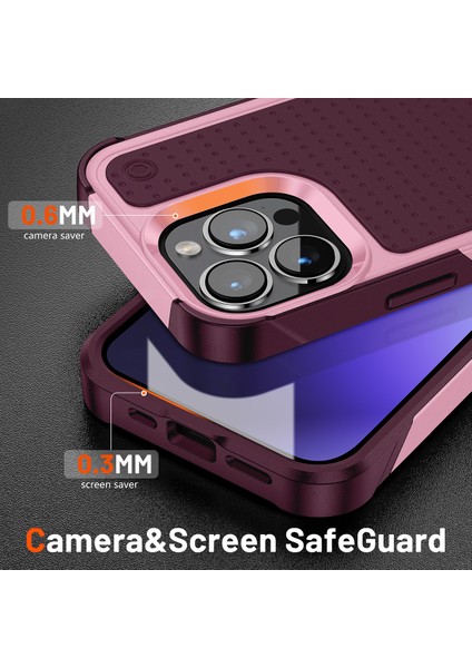 iPhone 15 Pro Için Çift Katmanlı Sert Pc Yumuşak Tpu Telefon Kılıfı - Pembe - Kırmızı (Yurt Dışından)