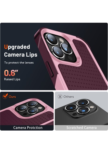 iPhone 15 Pro Için Çift Katmanlı Sert Pc Yumuşak Tpu Telefon Kılıfı - Pembe - Kırmızı (Yurt Dışından)