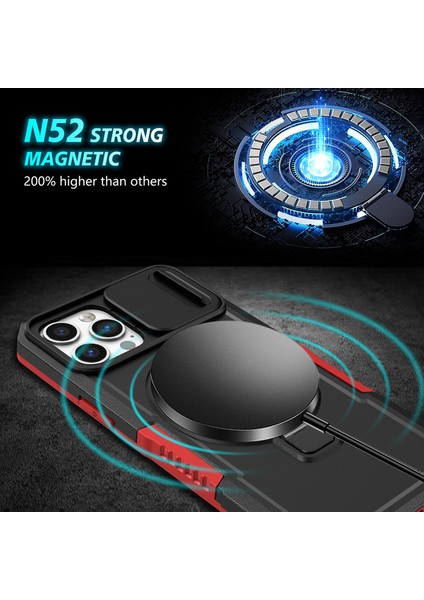 iPhone 12 Pro Max Için Magsafe ile Uyumlu, Manyetik Halkalı Stand Ağır Hizmet Telefon Kılıfı - Siyah - Kırmızı (Yurt Dışından)