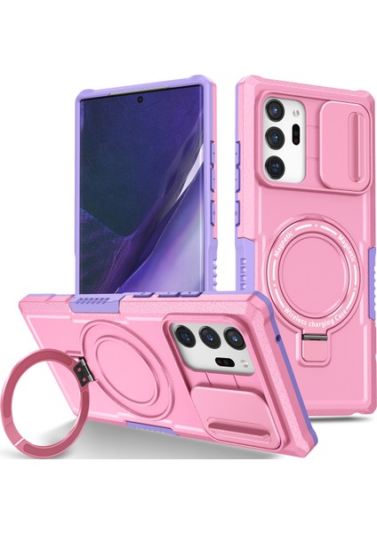 Samsung Galaxy Note 20 Ultra 5g Için Magsafe ile Uyumlu, Manyetik Halkalı Stand Ağır Hizmet Telefon Kılıfı - Pembe (Yurt Dışından)