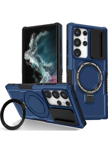 Samsung Galaxy S22 Ultra 5g Için Magsafe ile Uyumlu, Manyetik Halkalı Stand Ağır Hizmet Telefon Kılıfı - Mavi (Yurt Dışından)