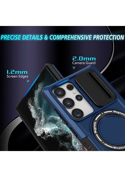 Samsung Galaxy S22 Ultra 5g Için Magsafe ile Uyumlu, Manyetik Halkalı Stand Ağır Hizmet Telefon Kılıfı - Mavi (Yurt Dışından) fiyatları