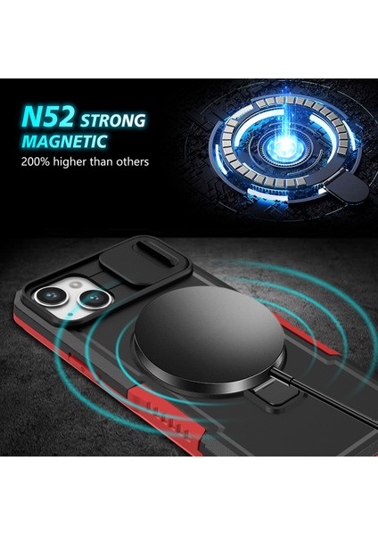 iPhone 15 /iphone 14 Için Magsafe ile Uyumlu, Manyetik Halkalı Stand Ağır Hizmet Telefon Kılıfı - Siyah - Kırmızı (Yurt Dışından) modelleri