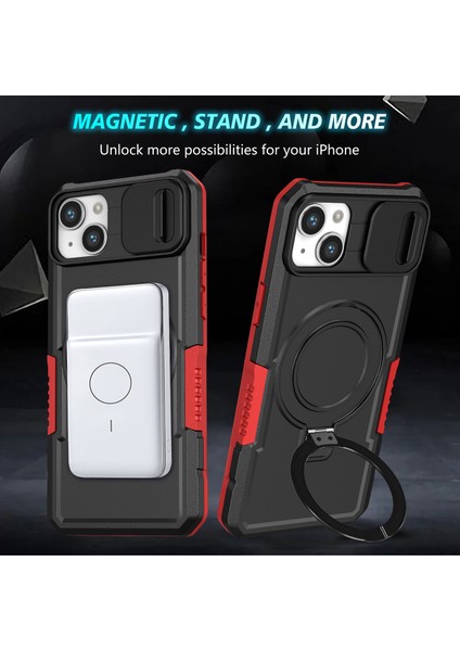 iPhone 15 /iphone 14 Için Magsafe ile Uyumlu, Manyetik Halkalı Stand Ağır Hizmet Telefon Kılıfı - Siyah - Kırmızı (Yurt Dışından) fırsatları