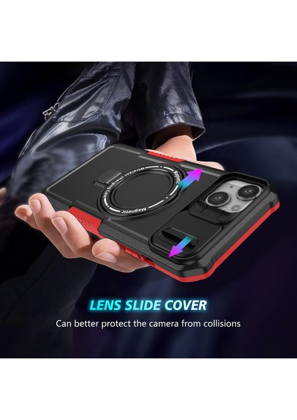 iPhone 15 /iphone 14 Için Magsafe ile Uyumlu, Manyetik Halkalı Stand Ağır Hizmet Telefon Kılıfı - Siyah - Kırmızı (Yurt Dışından) indirimleri
