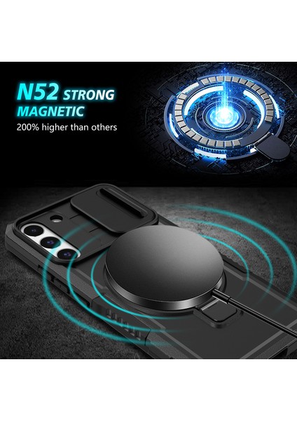 Samsung Galaxy S22+ 5g Için Magsafe ile Uyumlu, Manyetik Halkalı Stand Ağır Hizmet Telefon Kılıfı - Siyah (Yurt Dışından)
