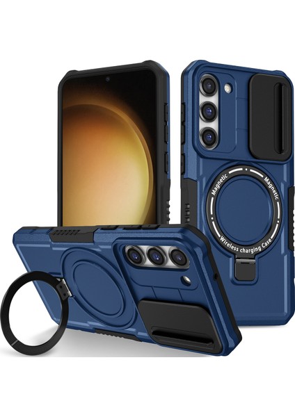 Samsung Galaxy S23 Için Magsafe ile Uyumlu, Manyetik Halkalı Stand Ağır Hizmet Telefon Kılıfı - Mavi (Yurt Dışından)