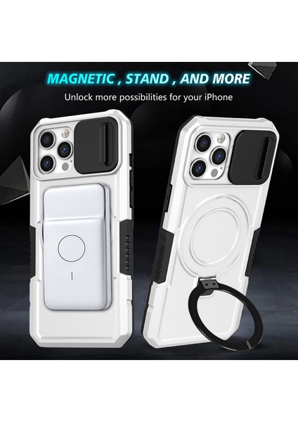 iPhone 12 Pro Max Için Magsafe ile Uyumlu, Manyetik Halkalı Stand Ağır Hizmet Telefon Kılıfı - Beyaz - Siyah (Yurt Dışından) fırsatları