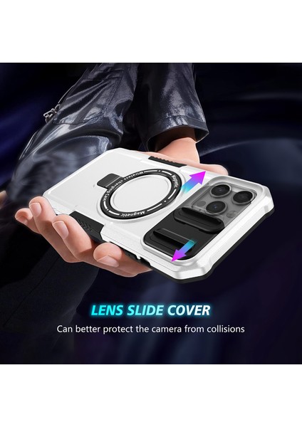iPhone 12 Pro Max Için Magsafe ile Uyumlu, Manyetik Halkalı Stand Ağır Hizmet Telefon Kılıfı - Beyaz - Siyah (Yurt Dışından) indirimleri