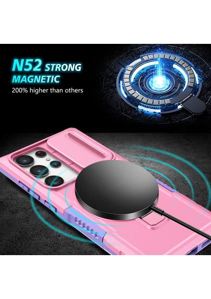 Samsung Galaxy S22 Ultra 5g Için Magsafe ile Uyumlu, Manyetik Halkalı Stand Ağır Hizmet Telefon Kılıfı - Pembe (Yurt Dışından) modelleri