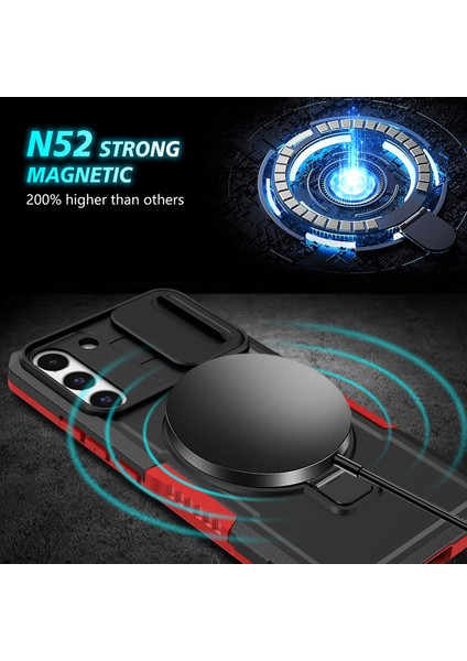 Samsung Galaxy S22+ 5g Için Magsafe ile Uyumlu, Manyetik Halkalı Stand Ağır Hizmet Telefon Kılıfı - Siyah - Kırmızı (Yurt Dışından)