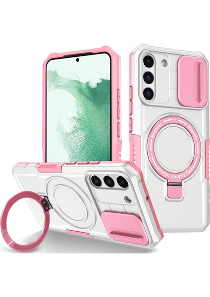 Samsung Galaxy S22+ 5g Için Magsafe ile Uyumlu, Manyetik Halkalı Stand Ağır Hizmet Telefon Kılıfı - Beyaz (Yurt Dışından)