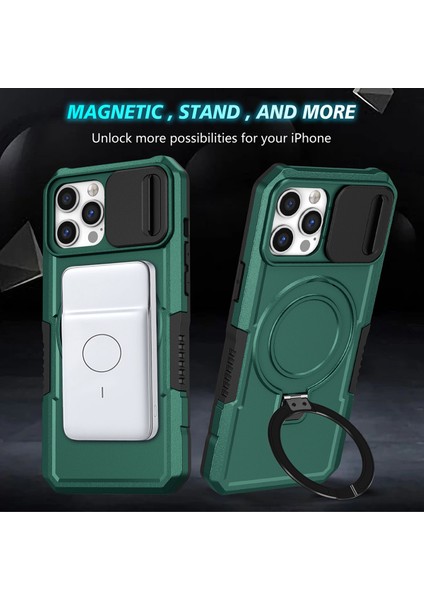 iPhone 12 Pro Max Için Magsafe ile Uyumlu, Manyetik Halkalı Stand Ağır Hizmet Telefon Kılıfı - Koyu Yeşil (Yurt Dışından) fırsatları