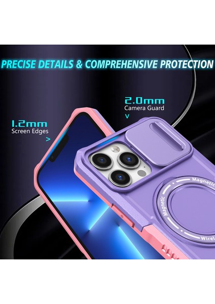 iPhone 13 Pro Max Için Magsafe ile Uyumlu, Manyetik Halkalı Stand Ağır Hizmet Telefon Kılıfı - Mor (Yurt Dışından)