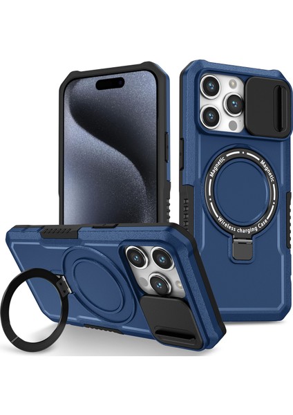 iPhone 15 Pro Için Magsafe ile Uyumlu, Manyetik Halkalı Stand Ağır Hizmet Telefon Kılıfı - Mavi (Yurt Dışından)