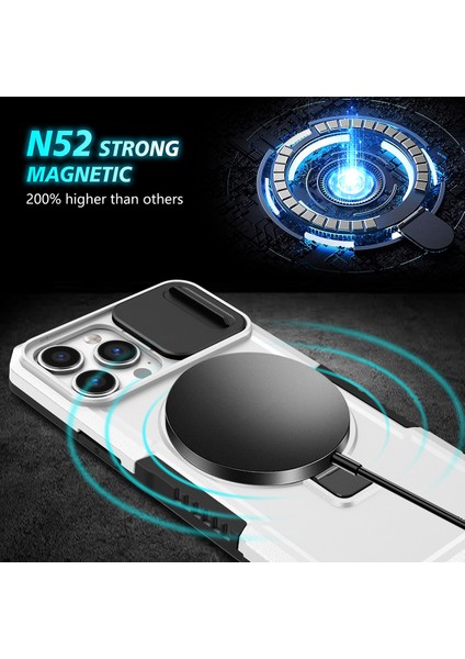 iPhone 13 Pro Max Için Magsafe ile Uyumlu, Manyetik Halkalı Stand Ağır Hizmet Telefon Kılıfı - Beyaz - Siyah (Yurt Dışından) modelleri