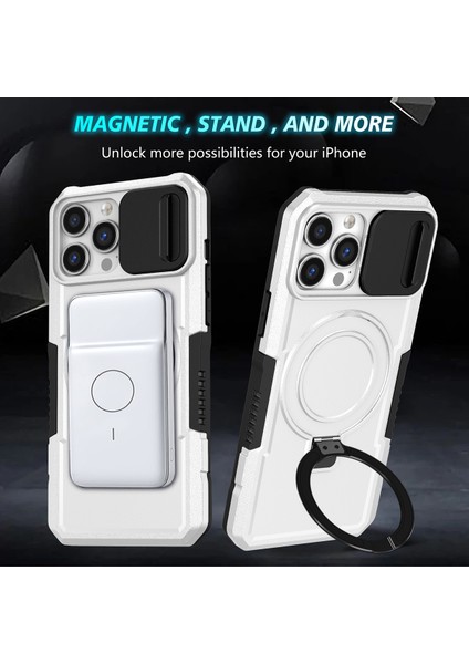 iPhone 13 Pro Max Için Magsafe ile Uyumlu, Manyetik Halkalı Stand Ağır Hizmet Telefon Kılıfı - Beyaz - Siyah (Yurt Dışından) fırsatları