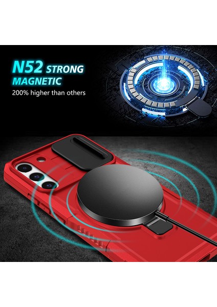 Samsung Galaxy S22+ 5g Için Magsafe ile Uyumlu, Manyetik Halkalı Stand Ağır Hizmet Telefon Kılıfı - Kırmızı (Yurt Dışından)